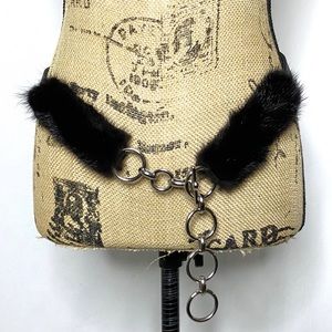 Garuglieri Black Silver Leather Fur Chain Belt